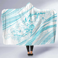 Sharks Couple Dreamy Polynesians Floral Sea Hooded Blanket Turquoise LT7 One Size Turquoise - Polynesian Pride