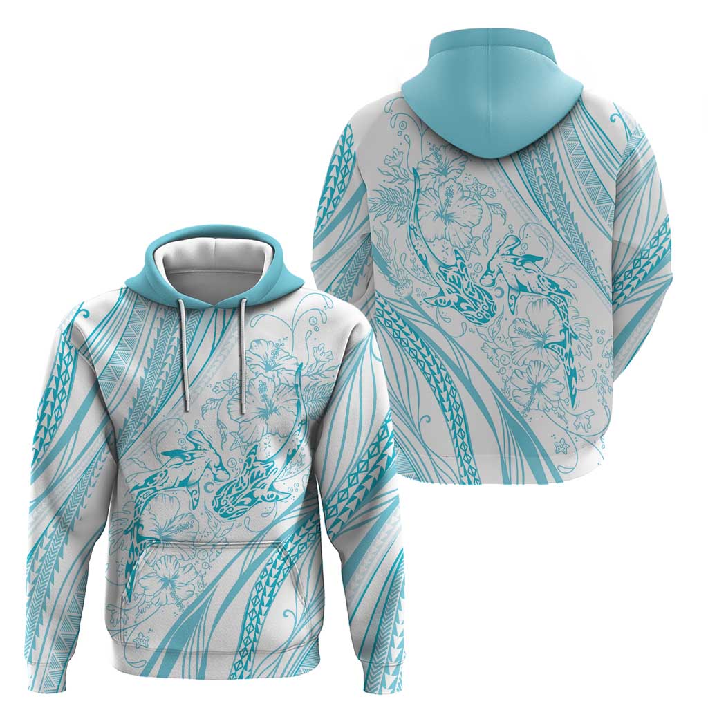 Sharks Couple Dreamy Polynesians Floral Sea Hoodie Turquoise - Polynesian Pride