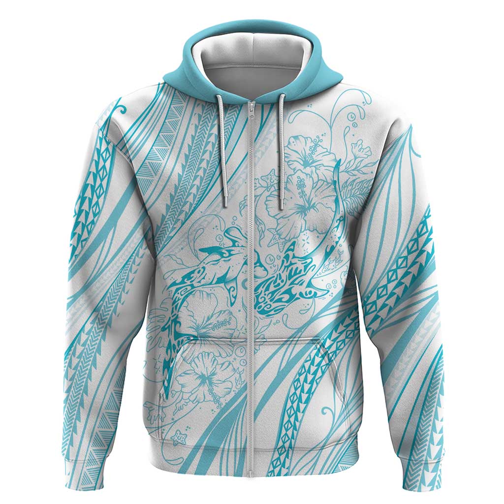 Sharks Couple Dreamy Polynesians Floral Sea Hoodie Turquoise - Polynesian Pride