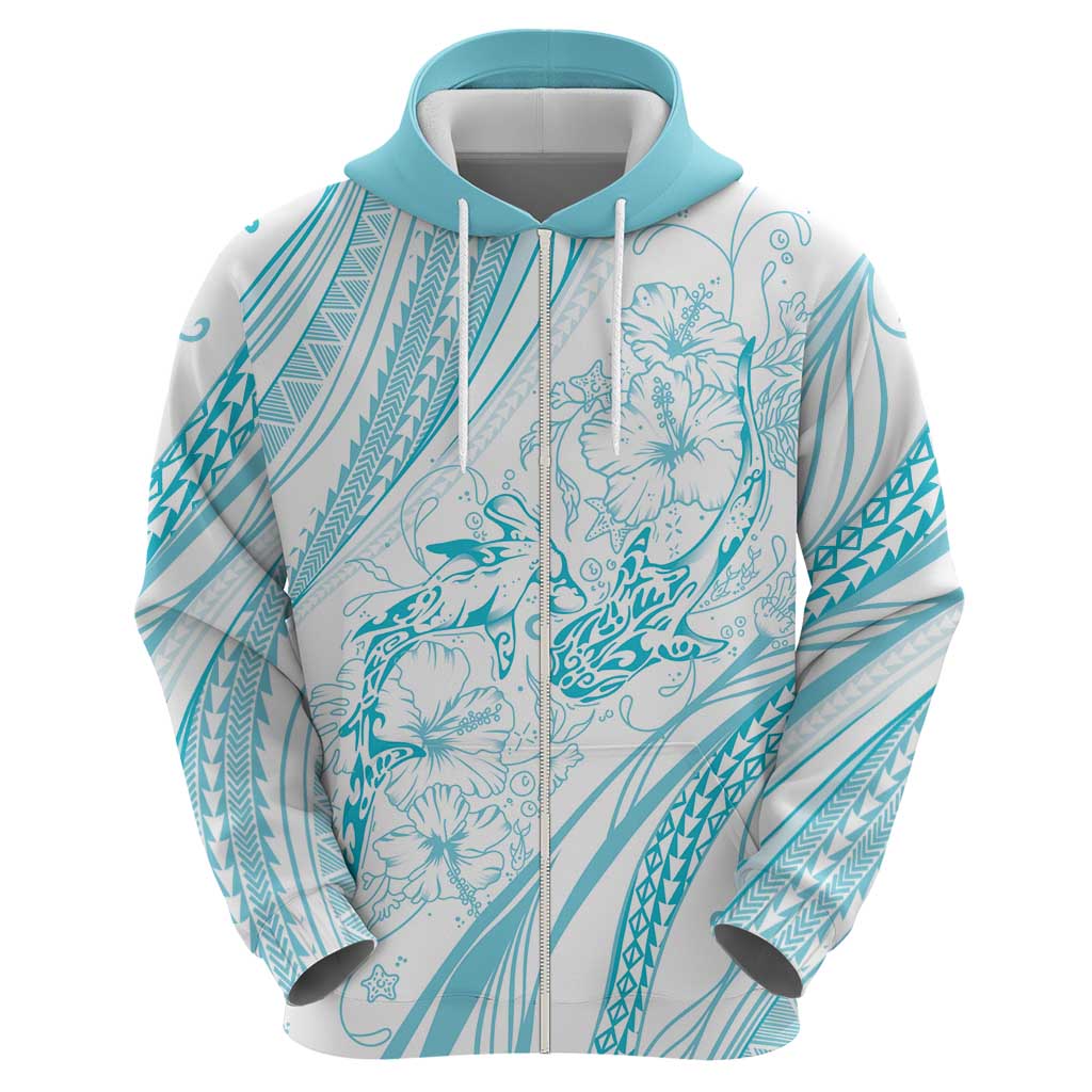 Sharks Couple Dreamy Polynesians Floral Sea Hoodie Turquoise - Polynesian Pride