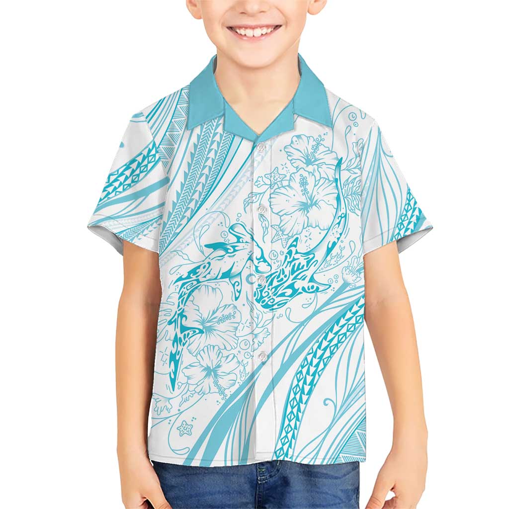 Sharks Couple Dreamy Polynesians Floral Sea Kid Hawaiian Shirt Turquoise - Polynesian Pride