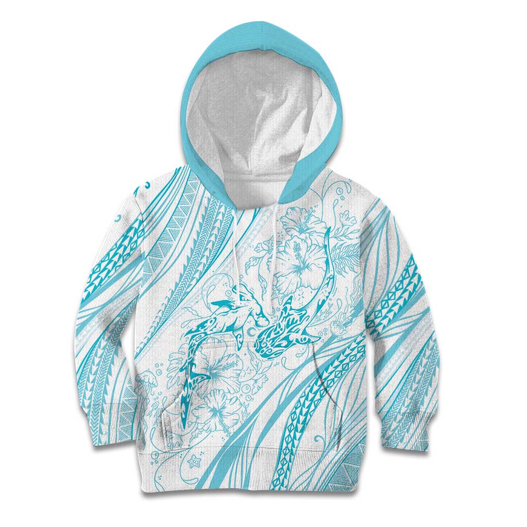 Sharks Couple Dreamy Polynesians Floral Sea Kid Hoodie Turquoise - Polynesian Pride