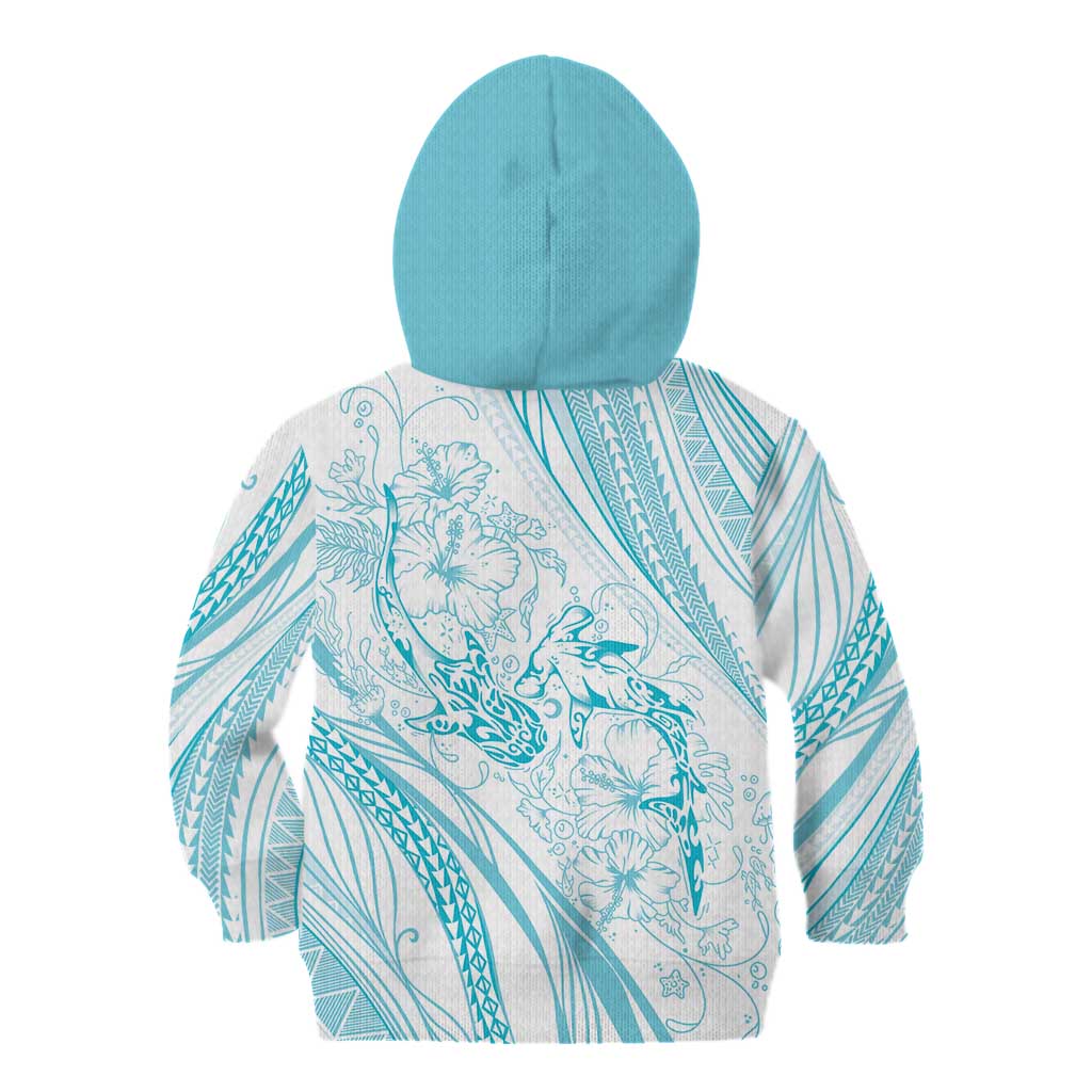 Sharks Couple Dreamy Polynesians Floral Sea Kid Hoodie Turquoise - Polynesian Pride