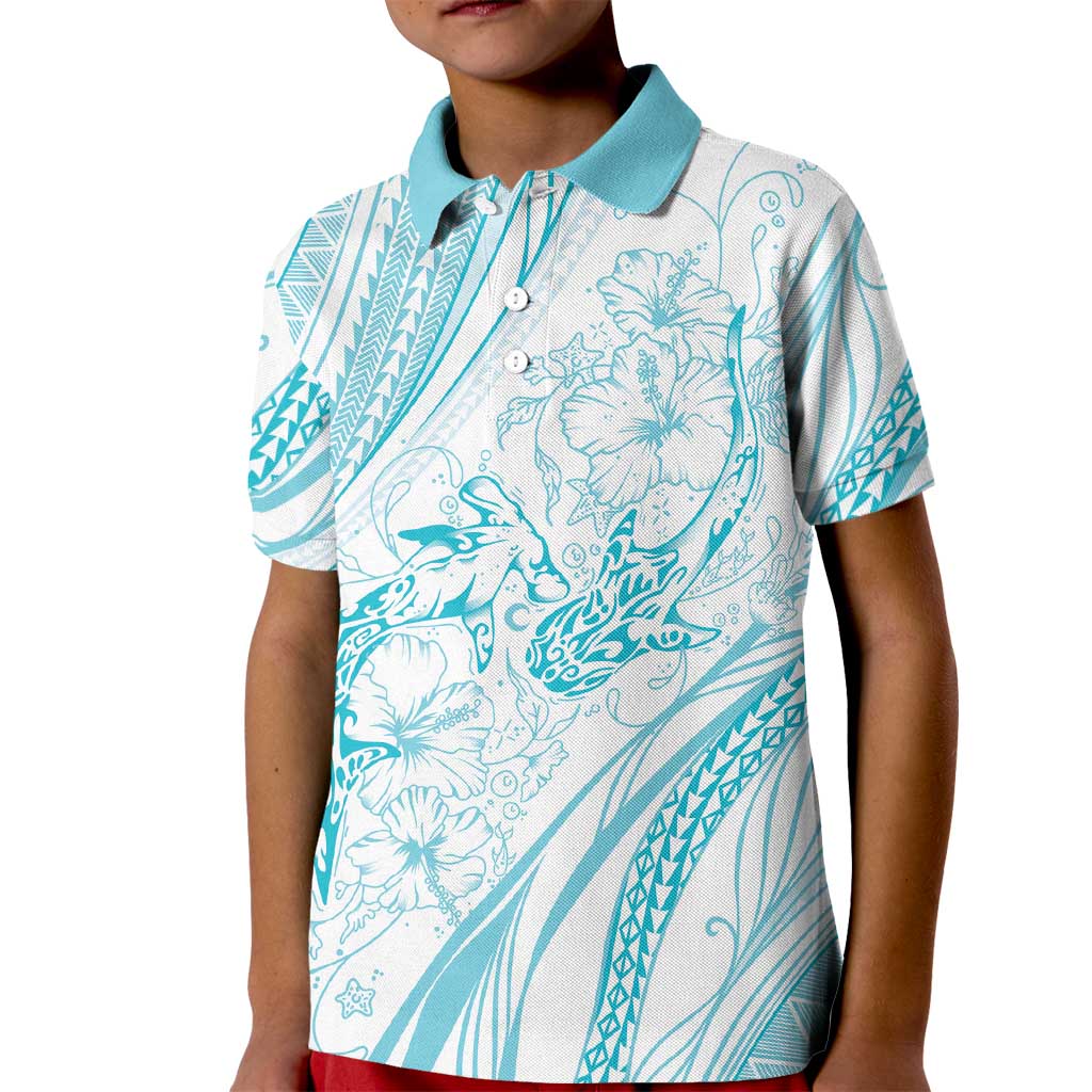 Sharks Couple Dreamy Polynesians Floral Sea Kid Polo Shirt Turquoise - Polynesian Pride