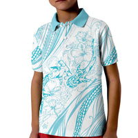Sharks Couple Dreamy Polynesians Floral Sea Kid Polo Shirt Turquoise - Polynesian Pride