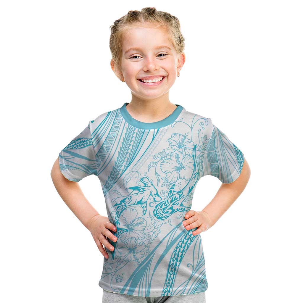 Sharks Couple Dreamy Polynesians Floral Sea Kid T Shirt Turquoise - Polynesian Pride