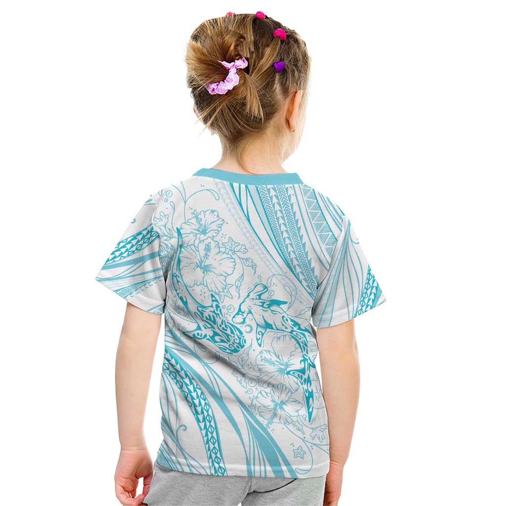 Sharks Couple Dreamy Polynesians Floral Sea Kid T Shirt Turquoise - Polynesian Pride