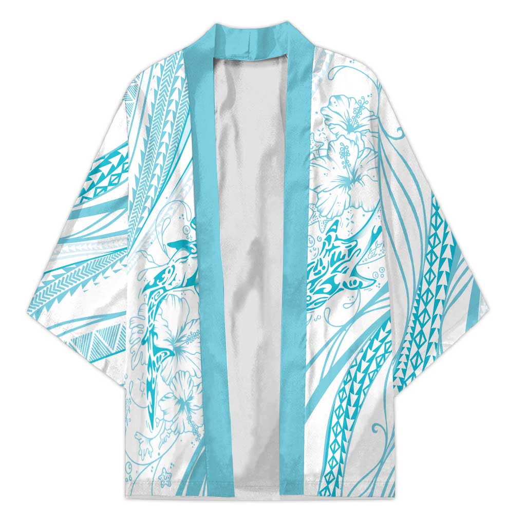 Sharks Couple Dreamy Polynesians Floral Sea Kimono Turquoise - Polynesian Pride