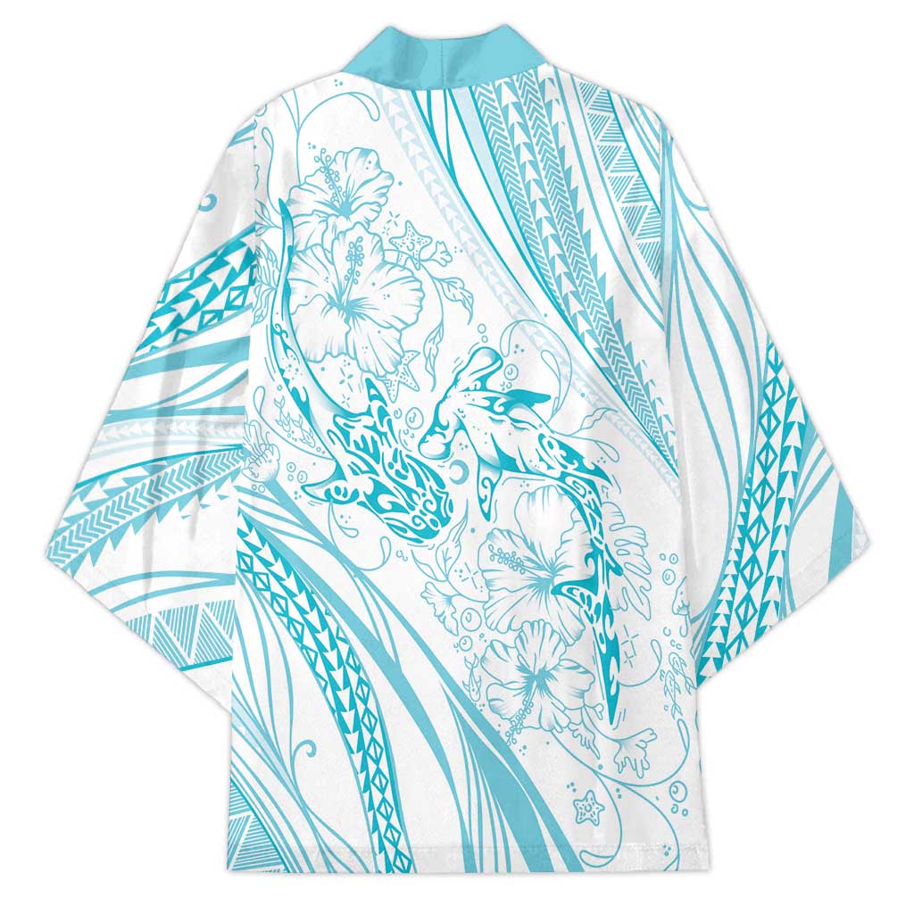 Sharks Couple Dreamy Polynesians Floral Sea Kimono Turquoise - Polynesian Pride