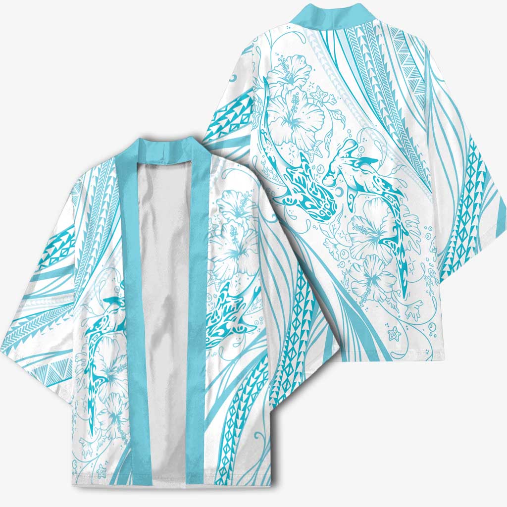 Sharks Couple Dreamy Polynesians Floral Sea Kimono Turquoise - Polynesian Pride