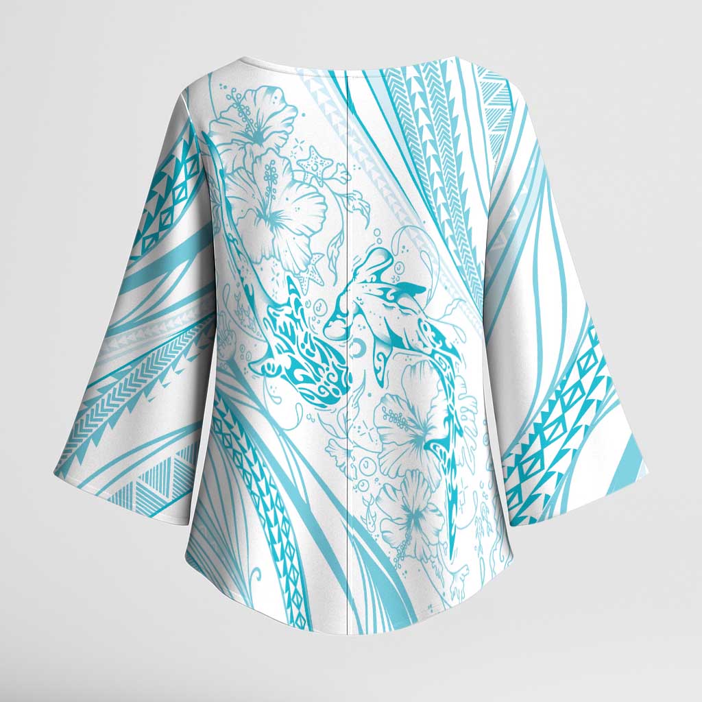 Sharks Couple Dreamy Polynesians Floral Sea Kimono Sleeve Blouse Turquoise LT7 - Polynesian Pride