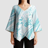 Sharks Couple Dreamy Polynesians Floral Sea Kimono Sleeve Blouse Turquoise LT7 - Polynesian Pride