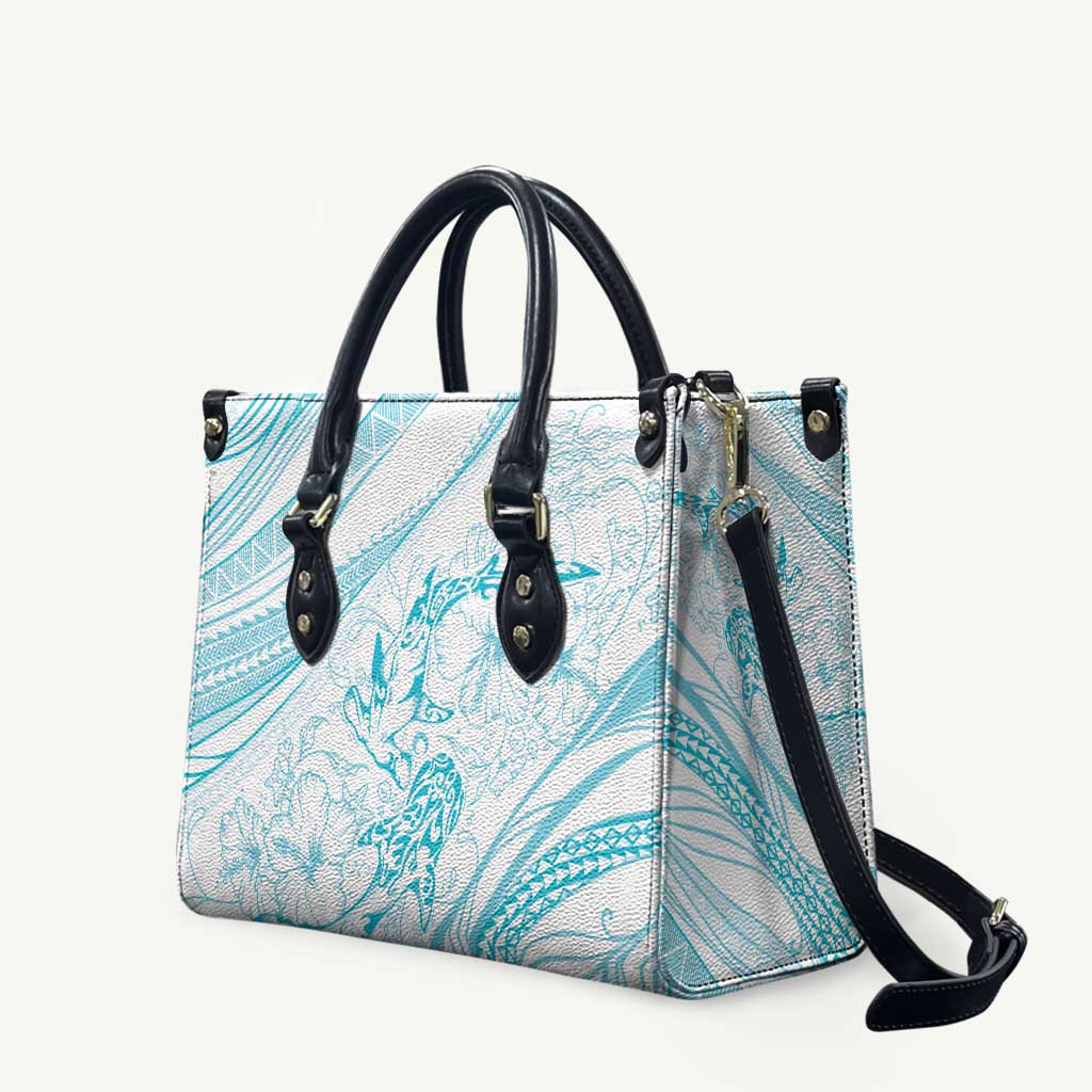Sharks Couple Dreamy Polynesians Floral Sea Leather Bag Turquoise - Polynesian Pride
