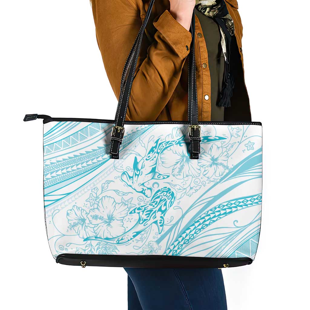 Sharks Couple Dreamy Polynesians Floral Sea Leather Tote Bag Turquoise LT7 - Polynesian Pride