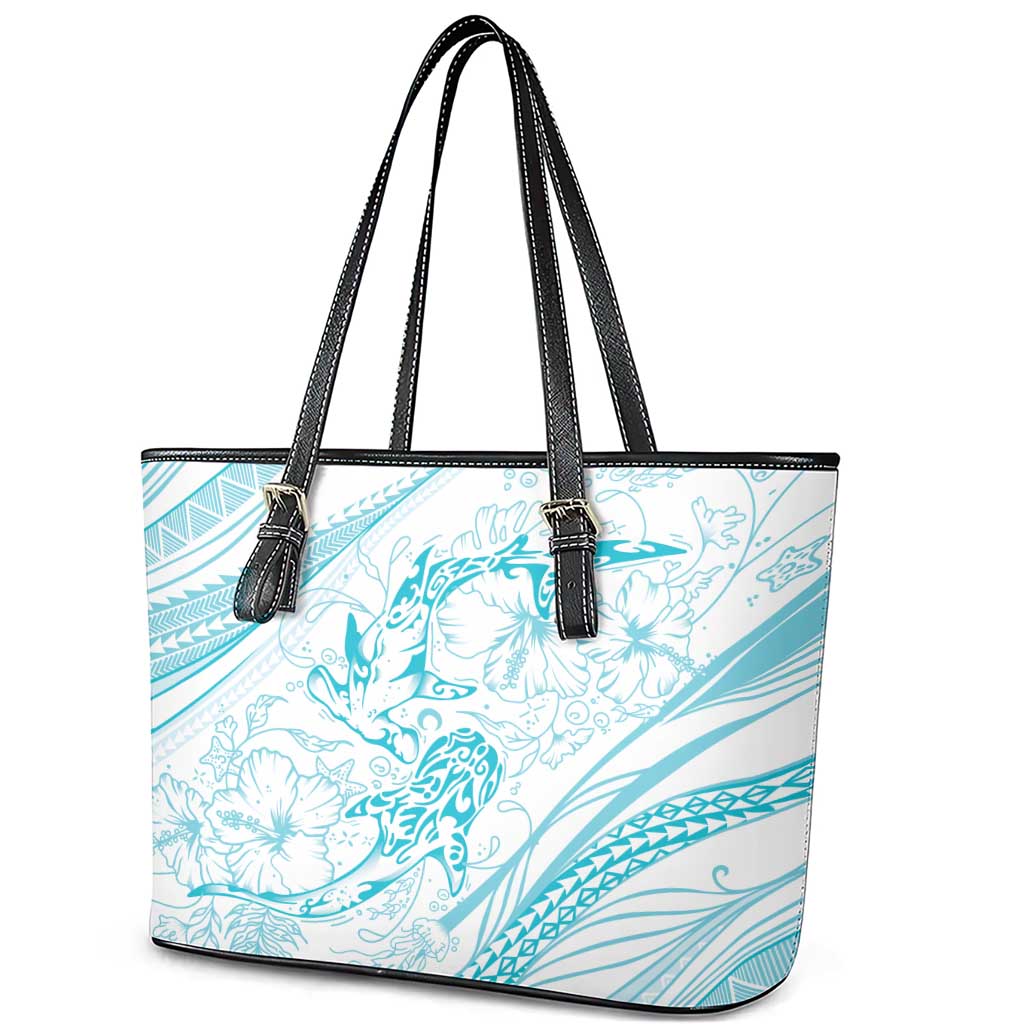Sharks Couple Dreamy Polynesians Floral Sea Leather Tote Bag Turquoise LT7 - Polynesian Pride