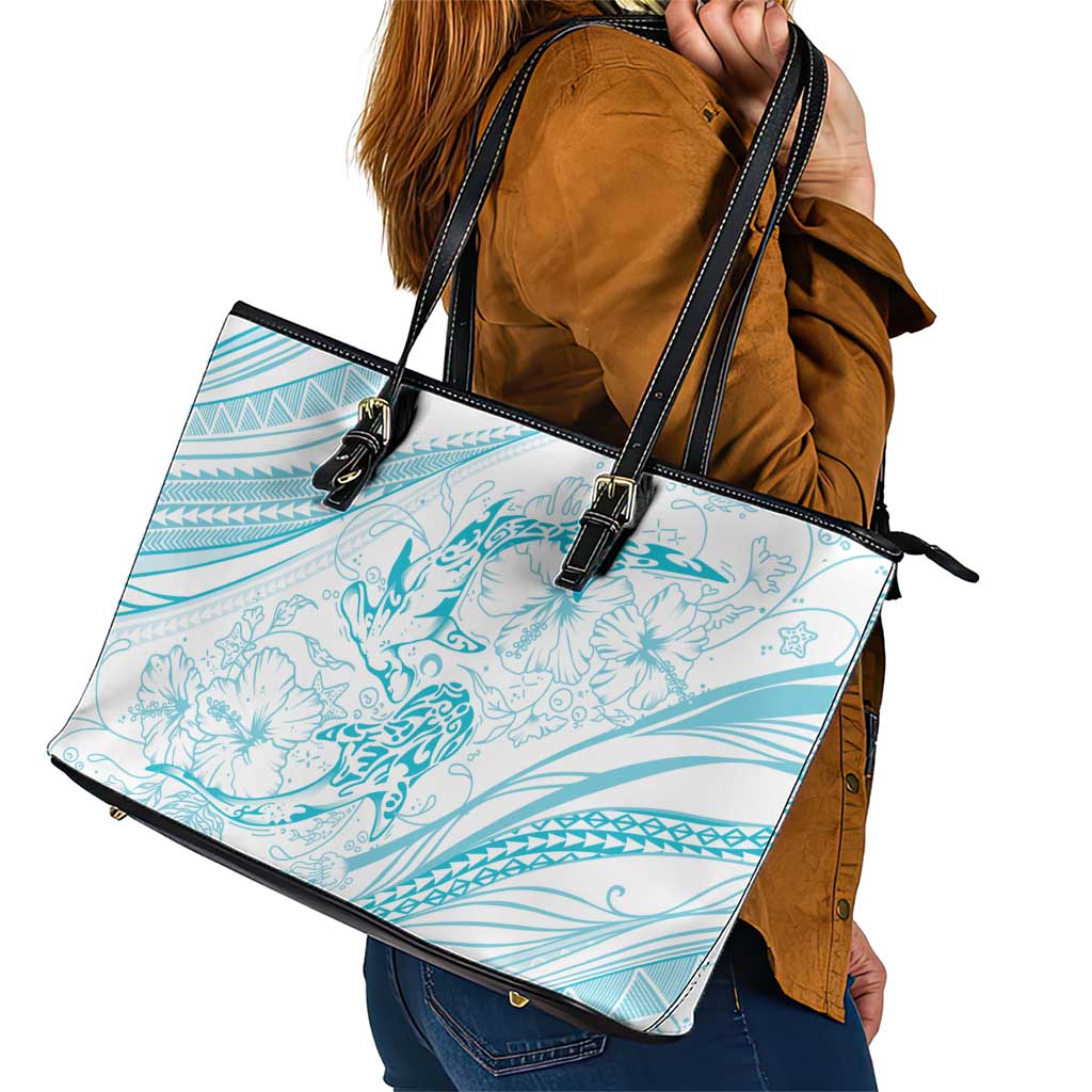Sharks Couple Dreamy Polynesians Floral Sea Leather Tote Bag Turquoise LT7 - Polynesian Pride