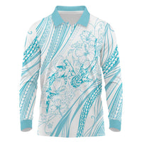 Sharks Couple Dreamy Polynesians Floral Sea Long Sleeve Polo Shirt Turquoise - Polynesian Pride