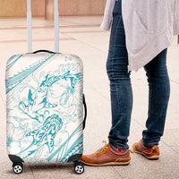 Sharks Couple Dreamy Polynesians Floral Sea Luggage Cover Turquoise - Polynesian Pride