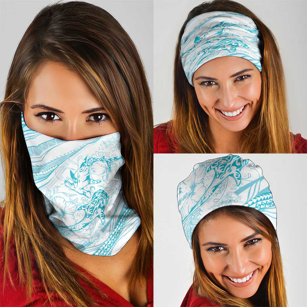 Sharks Couple Dreamy Polynesians Floral Sea Neck Gaiter Turquoise LT7 - Polynesian Pride