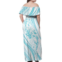 Sharks Couple Dreamy Polynesians Floral Sea Off Shoulder Maxi Dress Turquoise LT7 - Polynesian Pride