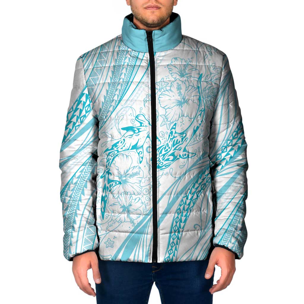 Sharks Couple Dreamy Polynesians Floral Sea Padded Jacket Turquoise LT7 Men Turquoise - Polynesian Pride