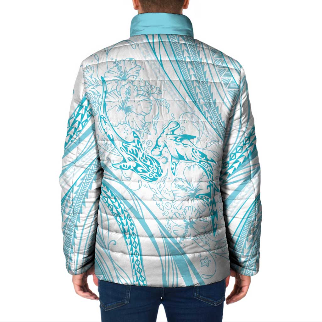 Sharks Couple Dreamy Polynesians Floral Sea Padded Jacket Turquoise LT7 - Polynesian Pride