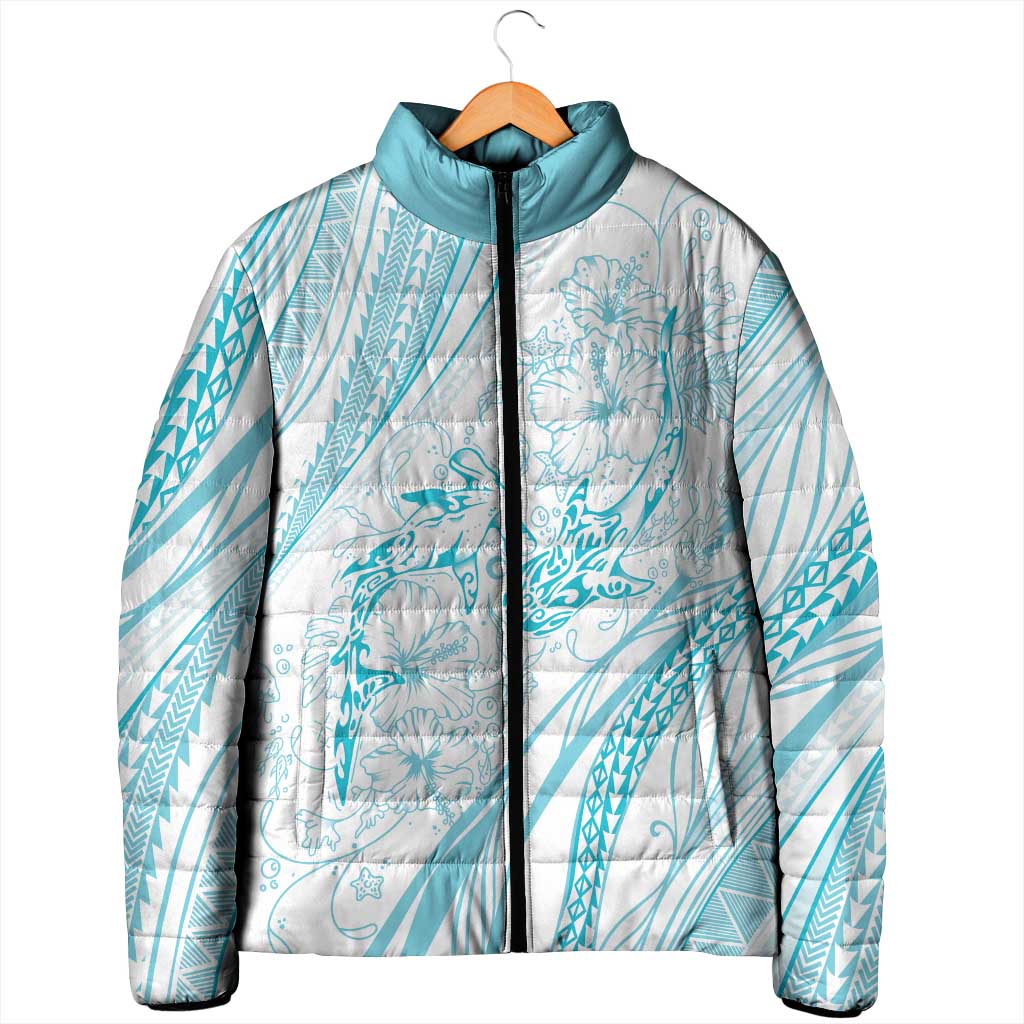 Sharks Couple Dreamy Polynesians Floral Sea Padded Jacket Turquoise LT7 - Polynesian Pride