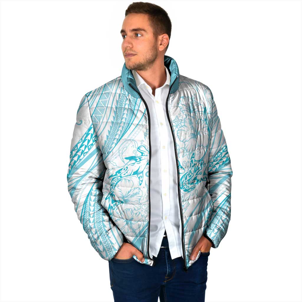 Sharks Couple Dreamy Polynesians Floral Sea Padded Jacket Turquoise LT7 - Polynesian Pride