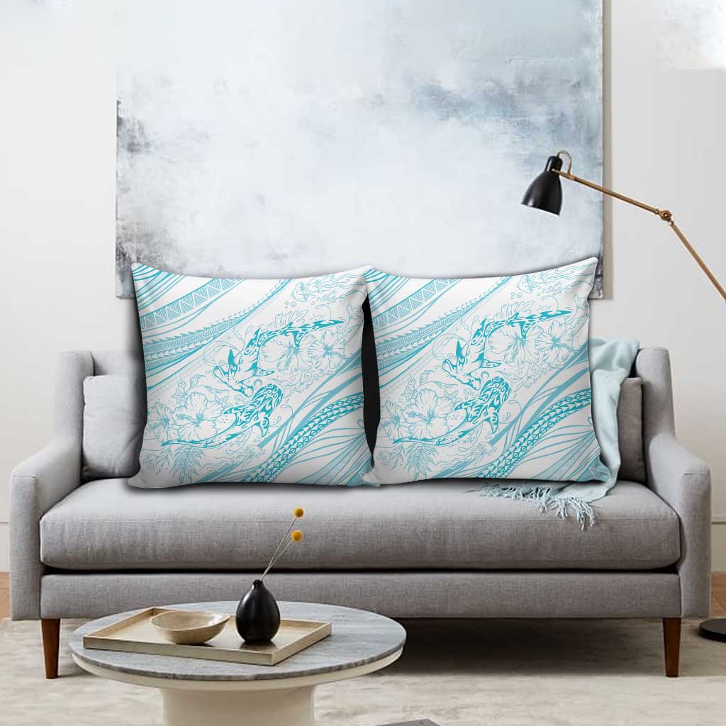 Sharks Couple Dreamy Polynesians Floral Sea Pillow Cover Turquoise - Polynesian Pride