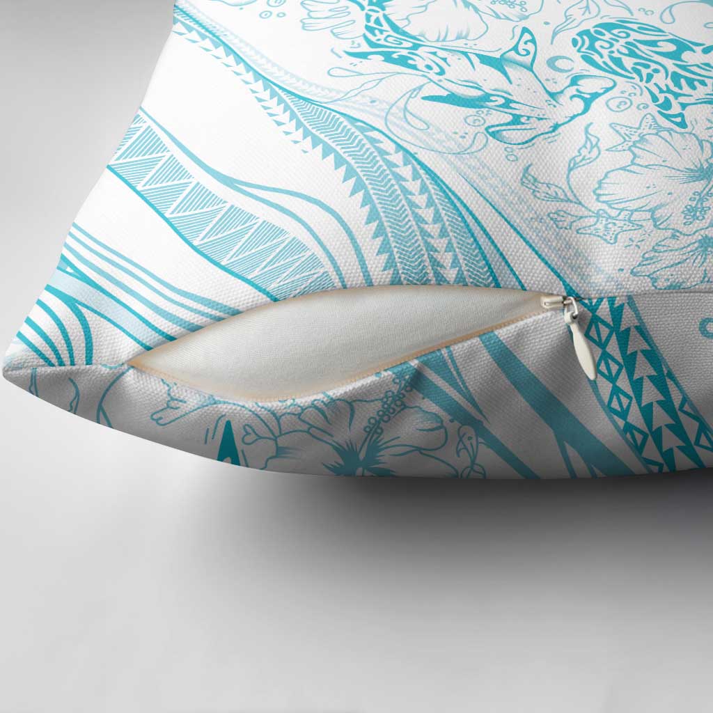 Sharks Couple Dreamy Polynesians Floral Sea Pillow Cover Turquoise - Polynesian Pride