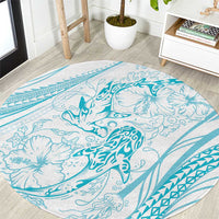 Sharks Couple Dreamy Polynesians Floral Sea Round Carpet Turquoise - Polynesian Pride