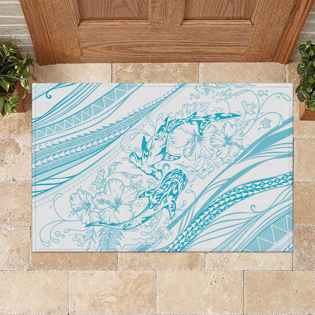 Sharks Couple Dreamy Polynesians Floral Sea Rubber Doormat Turquoise LT7 Turquoise - Polynesian Pride