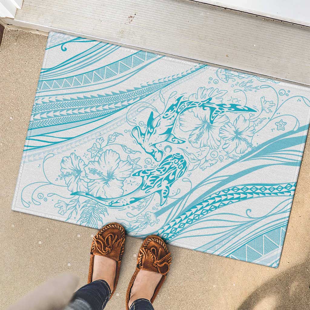 Sharks Couple Dreamy Polynesians Floral Sea Rubber Doormat Turquoise LT7 - Polynesian Pride