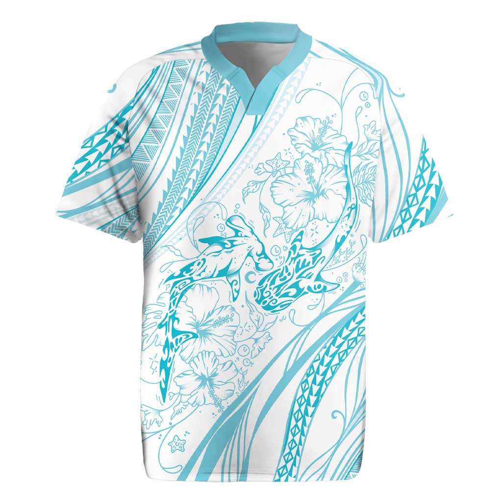 Sharks Couple Dreamy Polynesians Floral Sea Rugby Jersey Turquoise - Polynesian Pride