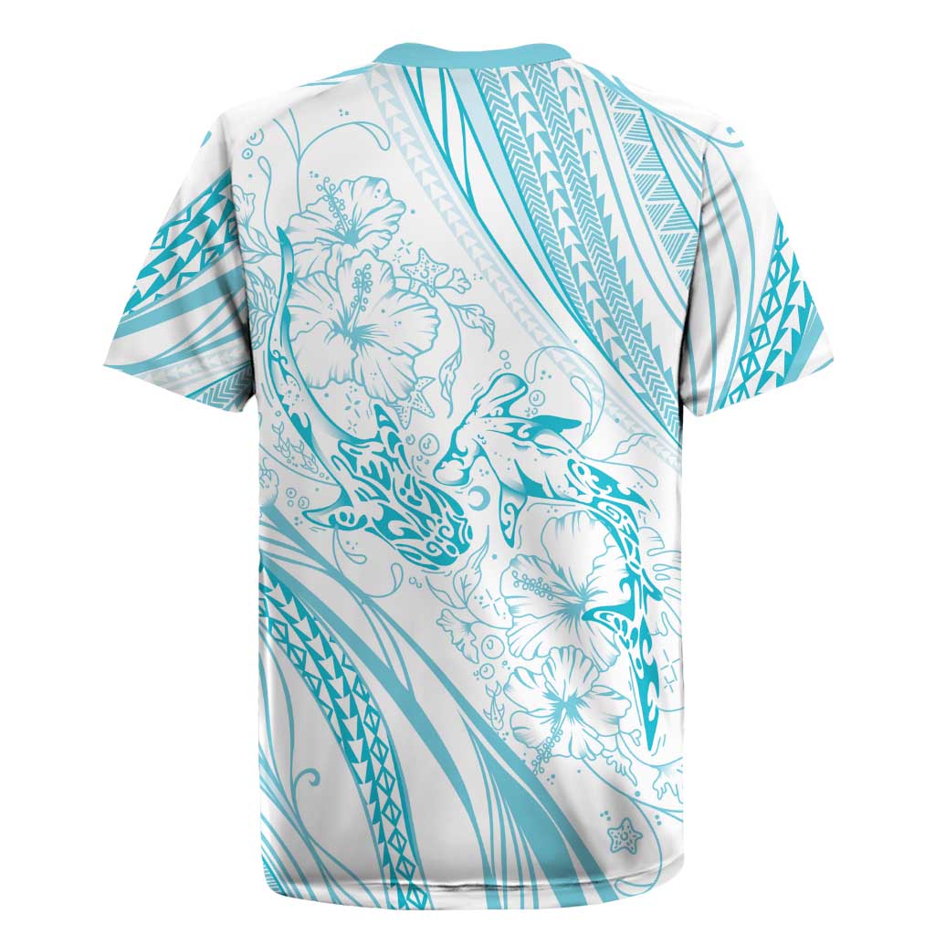 Sharks Couple Dreamy Polynesians Floral Sea Rugby Jersey Turquoise - Polynesian Pride