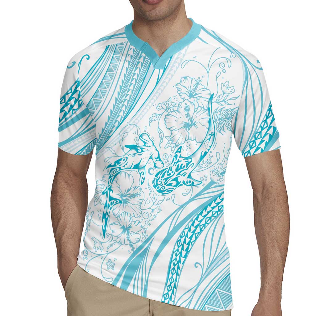 Sharks Couple Dreamy Polynesians Floral Sea Rugby Jersey Turquoise - Polynesian Pride