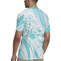 Sharks Couple Dreamy Polynesians Floral Sea Rugby Jersey Turquoise - Polynesian Pride