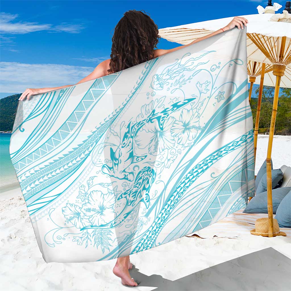 Sharks Couple Dreamy Polynesians Floral Sea Sarong Turquoise - Polynesian Pride