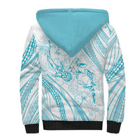 Sharks Couple Dreamy Polynesians Floral Sea Sherpa Hoodie Turquoise - Polynesian Pride