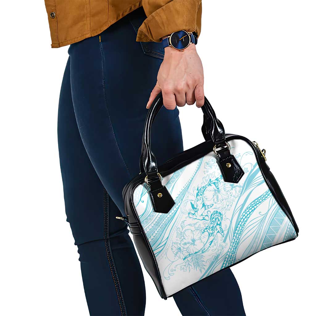 Sharks Couple Dreamy Polynesians Floral Sea Shoulder Handbag Turquoise - Polynesian Pride