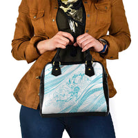 Sharks Couple Dreamy Polynesians Floral Sea Shoulder Handbag Turquoise - Polynesian Pride