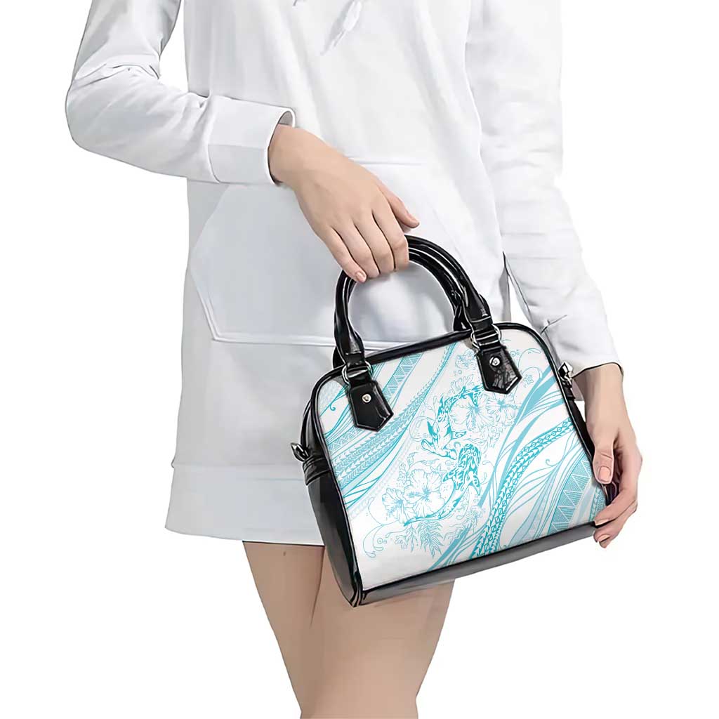 Sharks Couple Dreamy Polynesians Floral Sea Shoulder Handbag Turquoise - Polynesian Pride