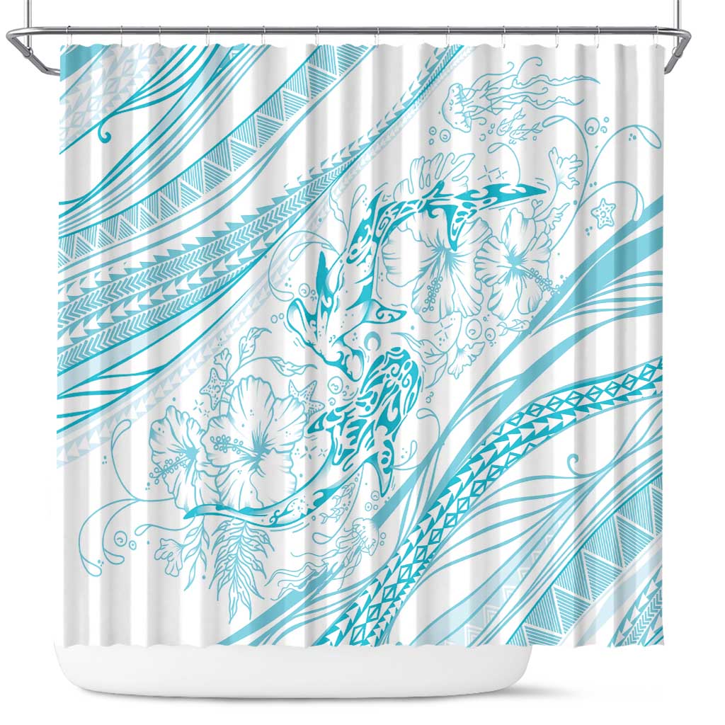 Sharks Couple Dreamy Polynesians Floral Sea Shower Curtain Turquoise - Polynesian Pride