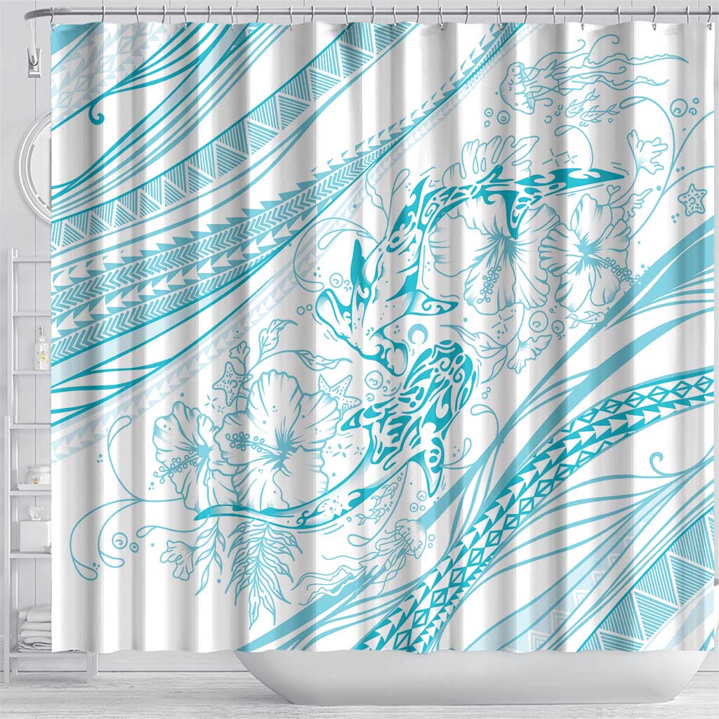 Sharks Couple Dreamy Polynesians Floral Sea Shower Curtain Turquoise - Polynesian Pride