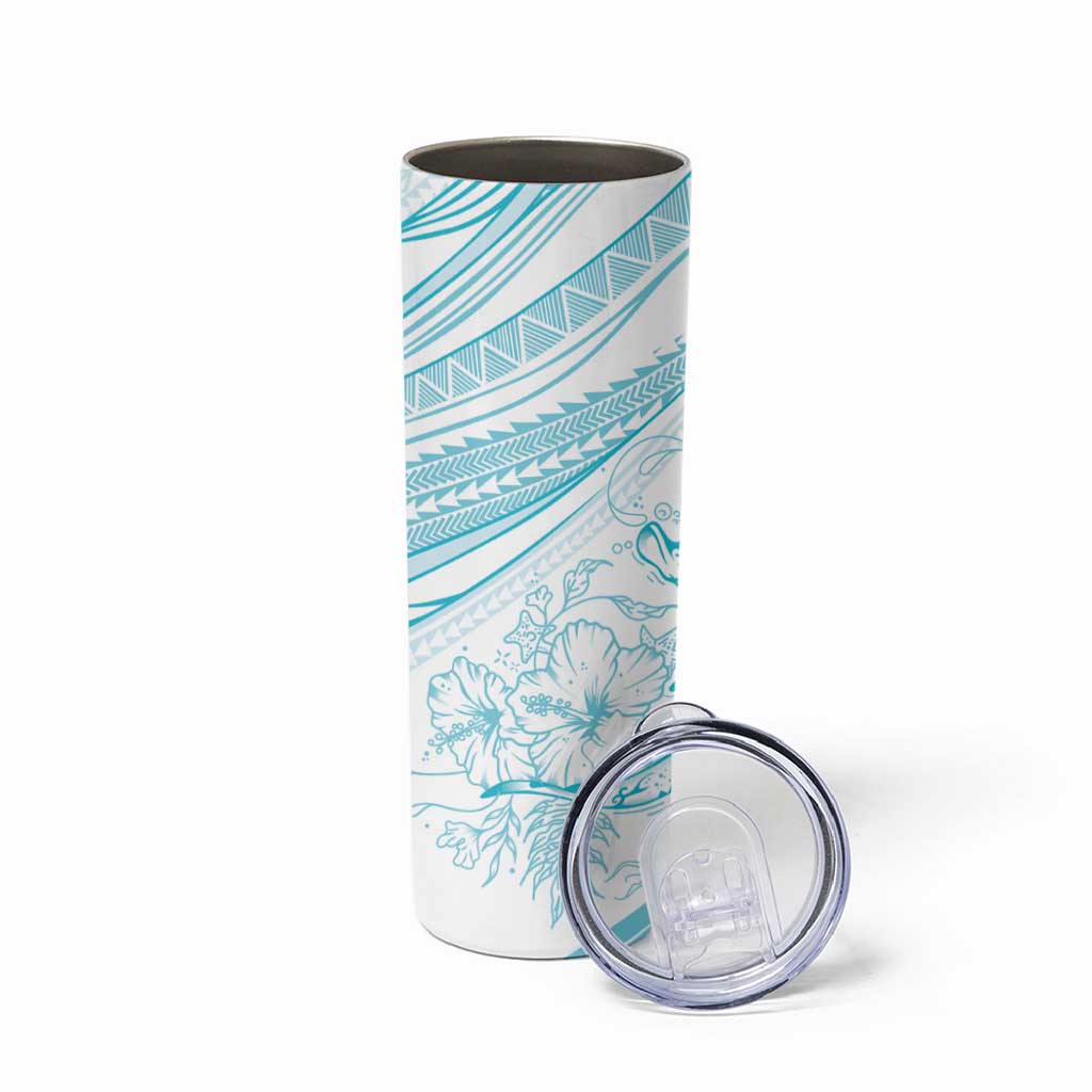 Sharks Couple Dreamy Polynesians Floral Sea Skinny Tumbler Turquoise - Polynesian Pride