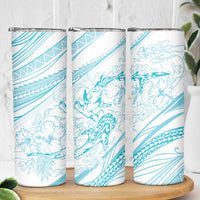 Sharks Couple Dreamy Polynesians Floral Sea Skinny Tumbler Turquoise - Polynesian Pride