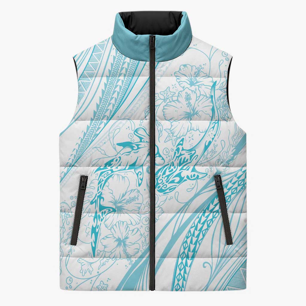 Sharks Couple Dreamy Polynesians Floral Sea Sleeveless Puffer Jacket Turquoise LT7 Unisex Turquoise - Polynesian Pride