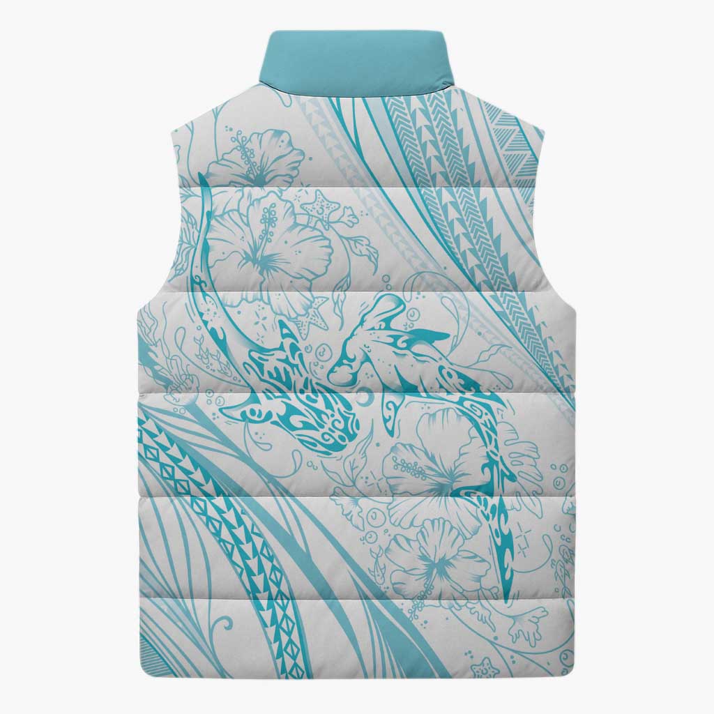 Sharks Couple Dreamy Polynesians Floral Sea Sleeveless Puffer Jacket Turquoise LT7 - Polynesian Pride