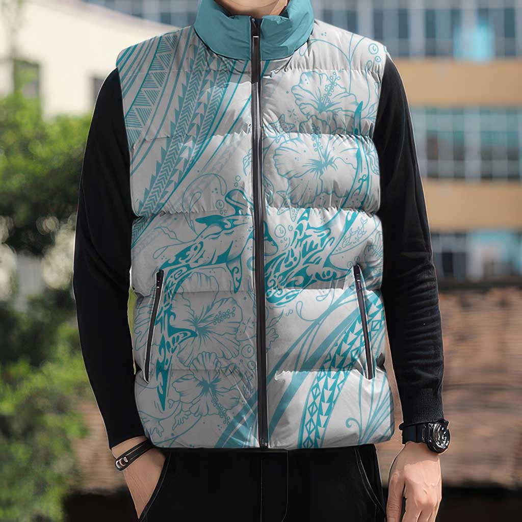 Sharks Couple Dreamy Polynesians Floral Sea Sleeveless Puffer Jacket Turquoise LT7 - Polynesian Pride
