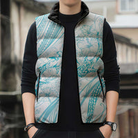 Sharks Couple Dreamy Polynesians Floral Sea Sleeveless Puffer Jacket Turquoise LT7 - Polynesian Pride